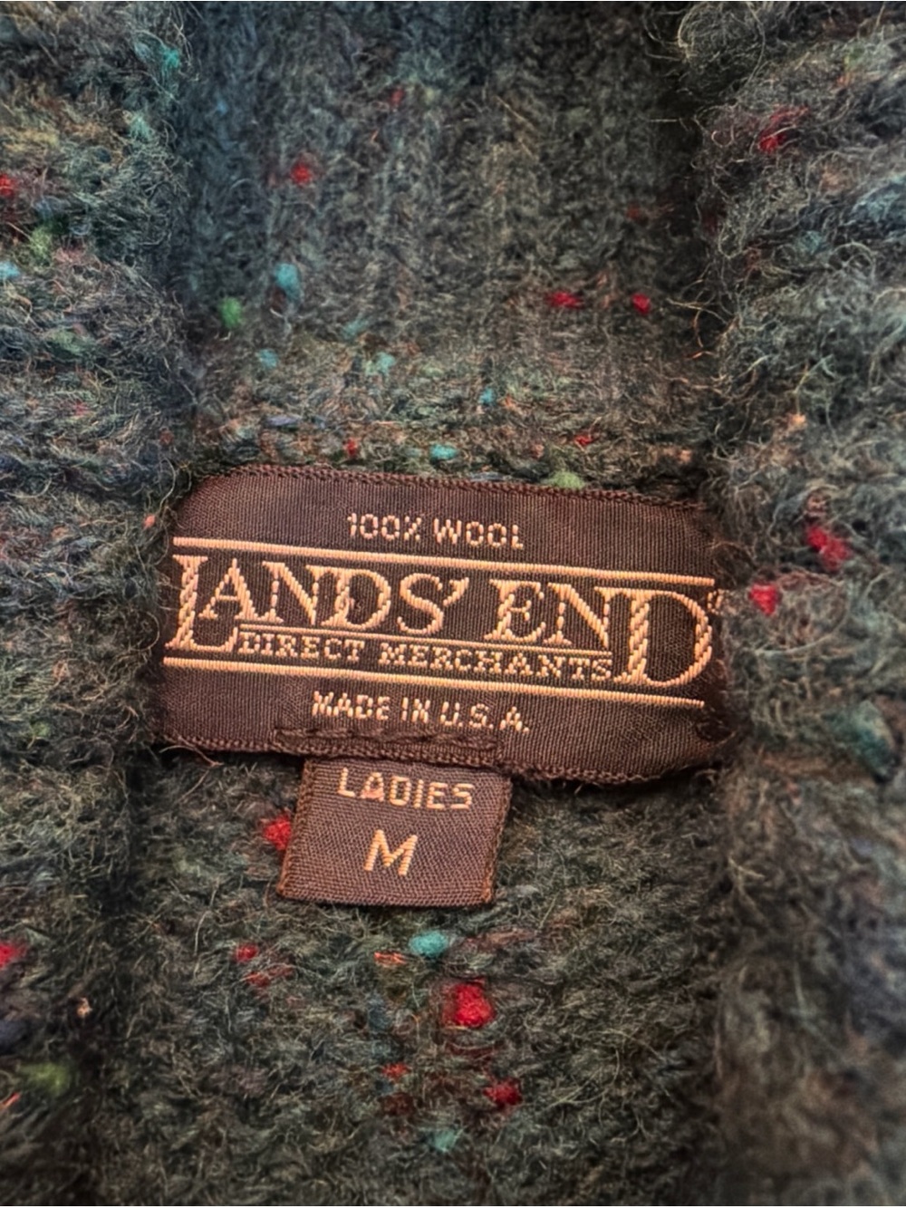 Vtg Lands' End 100% Wool Speckled Shawl Collar Cardigan Sweater Women M - Picture 8 of 8
